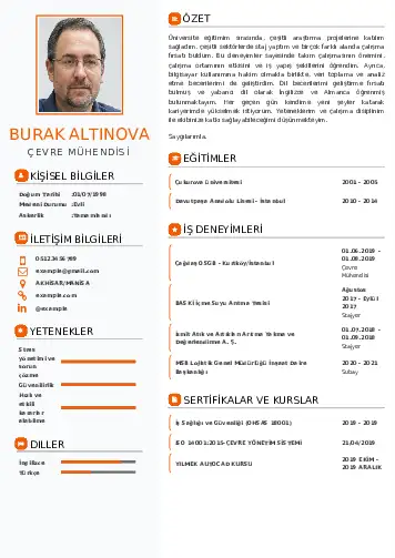 Çevre Mühendisi CV Örnekleri cv indir